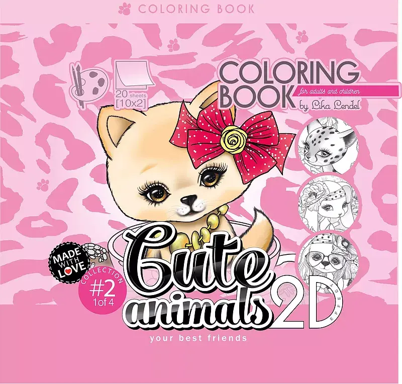 Kolorowanka antystresowa 200x200 20 kartek usztywniana 2d brokat cute animals 2