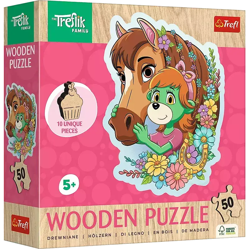 Puzzle 50 drewniane konturowe  wesoła rodzina treflików 20259