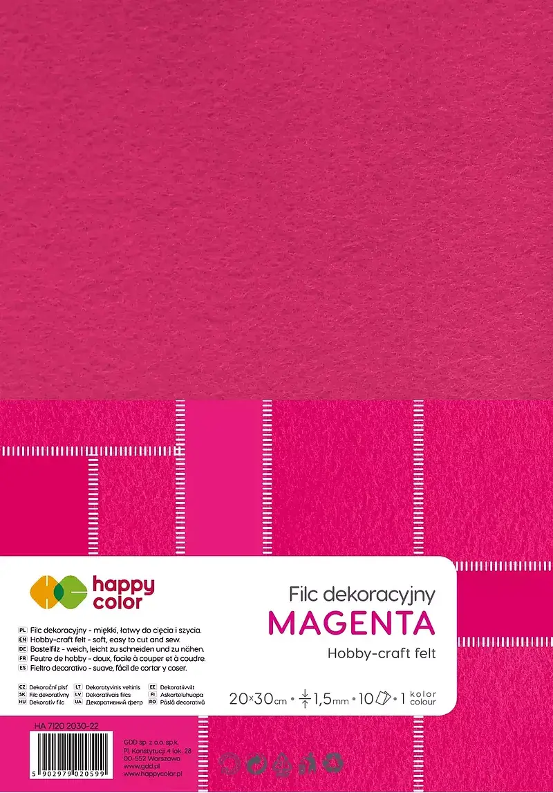 Filc dekoracyjny 20x30 cm 1,5 mm 5 ark. Magenta happy color