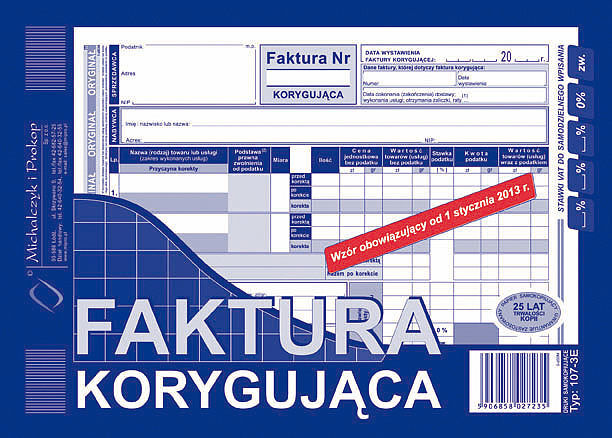 Faktura a5 korygująca