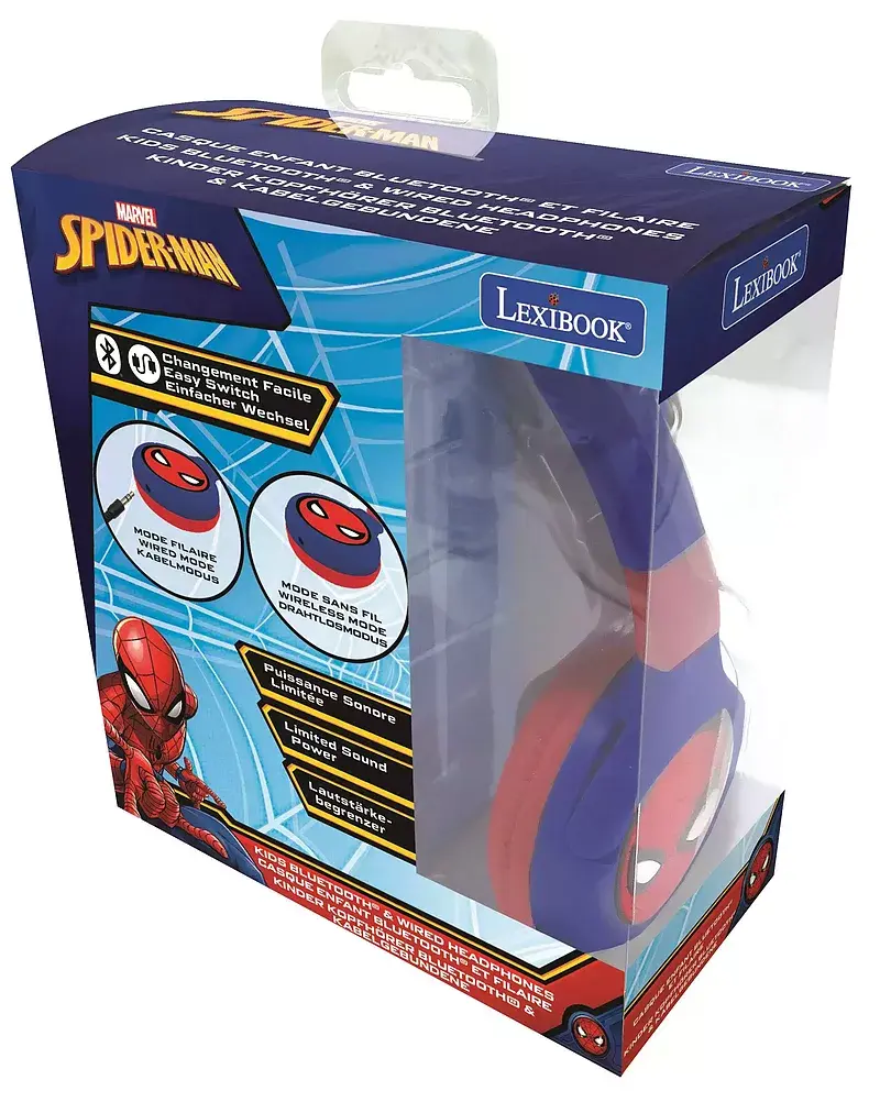 Składane słuchawki spider man 2 w 1 bluetooth i przewodowe z zabezpieczeniem głośności dla dzieci hpbt010sp