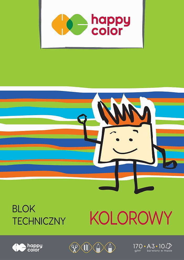 Blok techniczny kolorowy a3 170g happy color pakiet 10sztuk