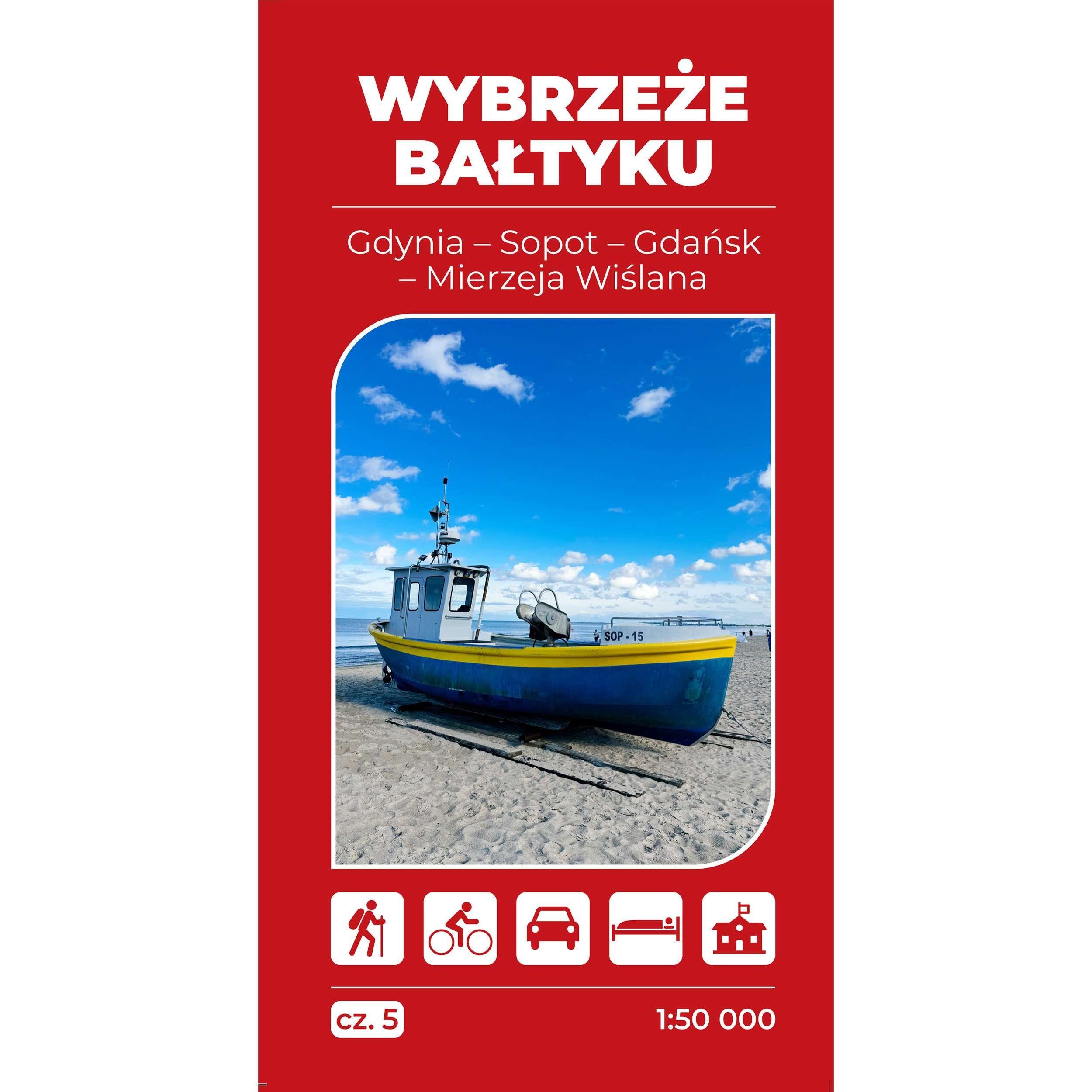 Mapa turystyczna Wybrzeże Bałtyku 5 Gdańsk Gdynia Sopot Mierzeja Wiślana 1:50 000
