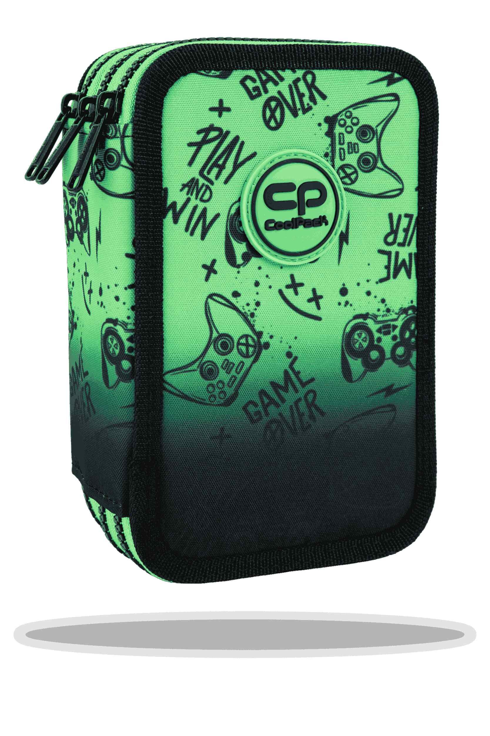 Piórnik potrójny z wyposażeniem Coolpack Jumper 3 Game Over Gradient Green