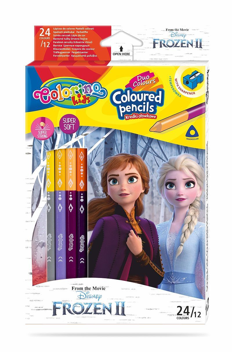Kredki ołówkowe trójkątne colorino kids 24 kolorów 12 sztuk z temperówką  frozen