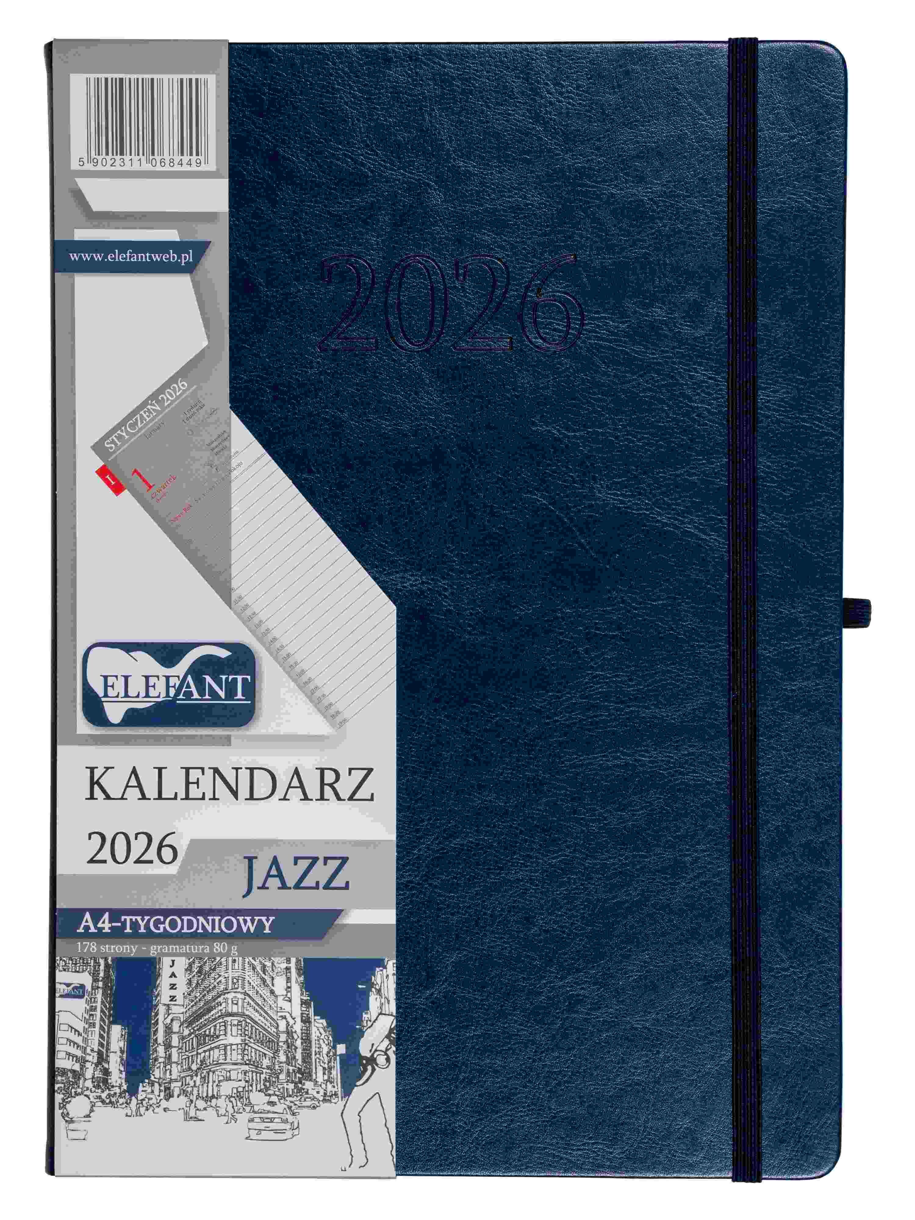 Kalendarz 2026 Jazz A4 tygodniowy granatowy