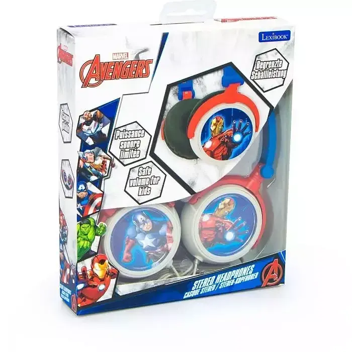 Składane słuchawki przewodowe stereo avengers z głośnością bezpieczną dla dzieci lexibook hp010av