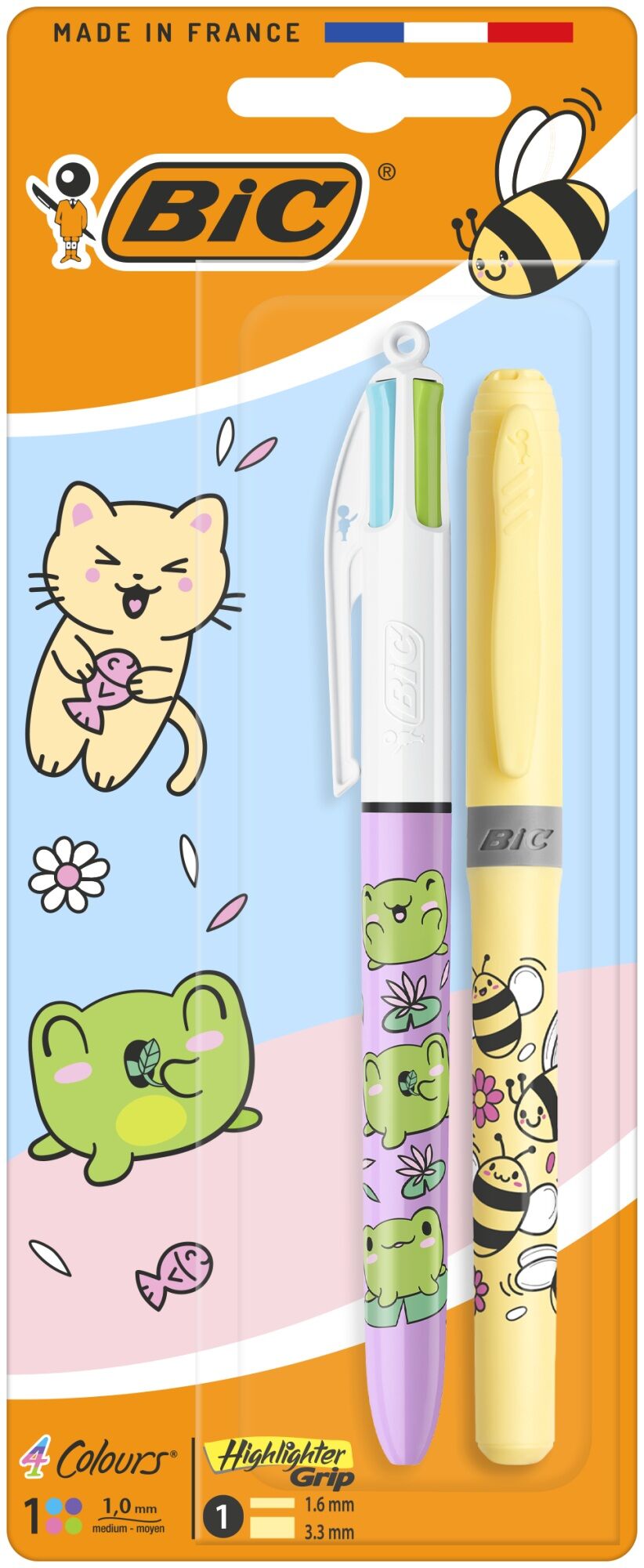 Długopis BIC 4 Colours Kawai + Zakreślacz blister 1szt.mix