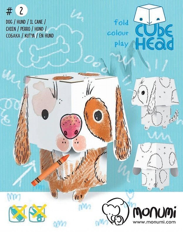 Pies cube head złóż i pokoloruj