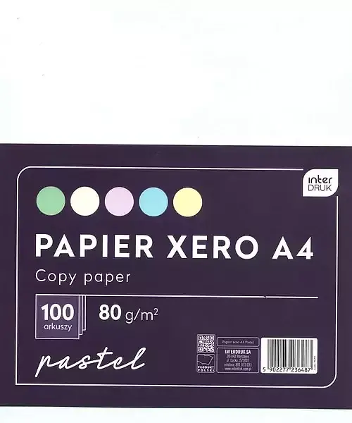 Papier ksero kolorowy A4 80g. 5 pastel 100 ark.