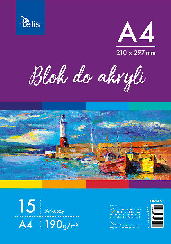 Blok tetis do akryli a4 190 g/m2 15 arkuszy