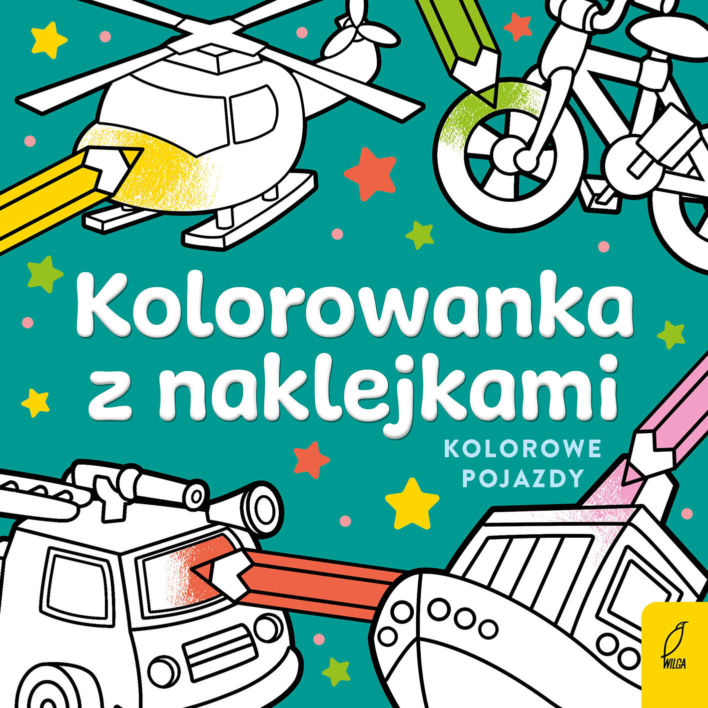 Kolorowanka z naklejkami. Kolorowe pojazdy