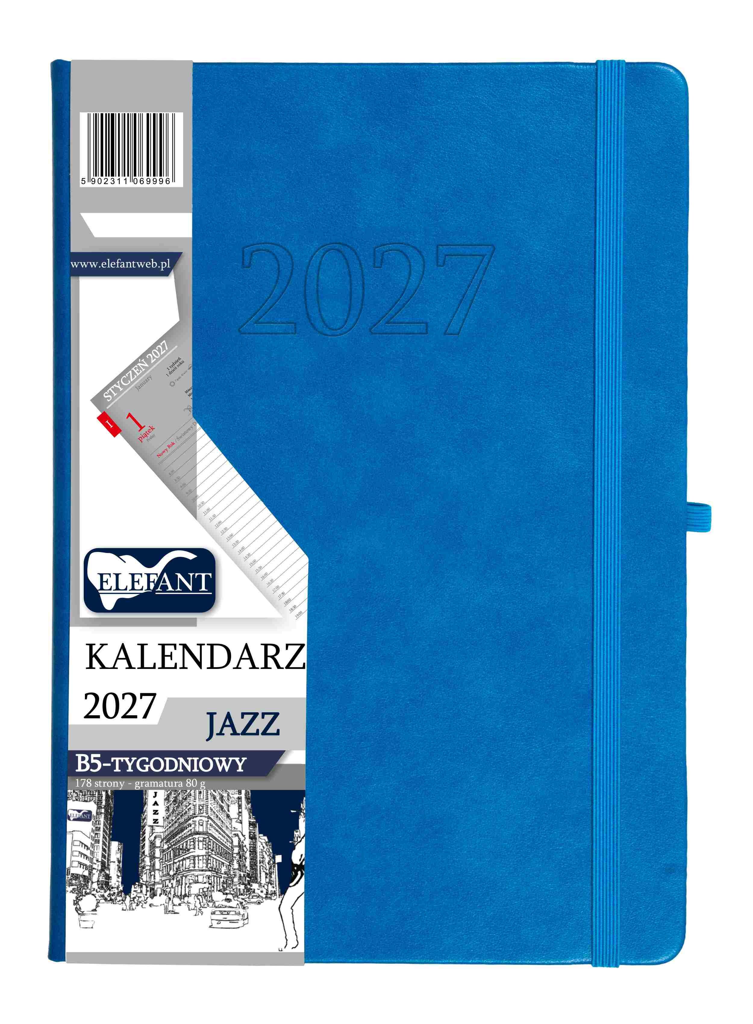 Kalendarz 2027 Jazz B5 tygodniowy niebieski