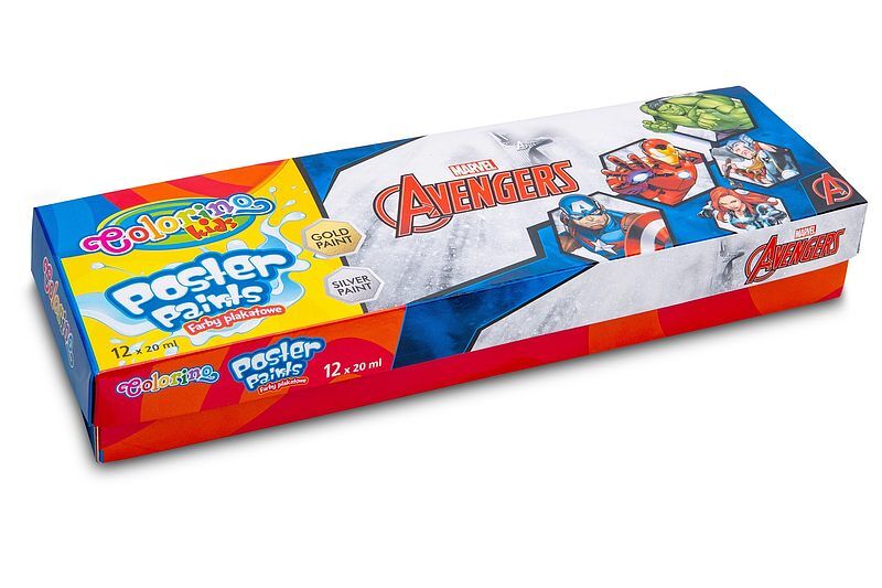 Farby plakatowe colorino kids mix 20 ml 12 kolorów avengers
