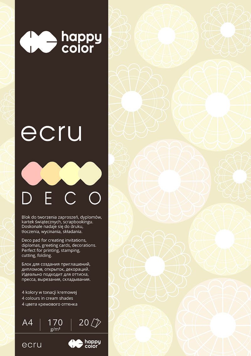 Blok happy color deco ecru a4 4 kolory 20 arkuszy 170g ecrue