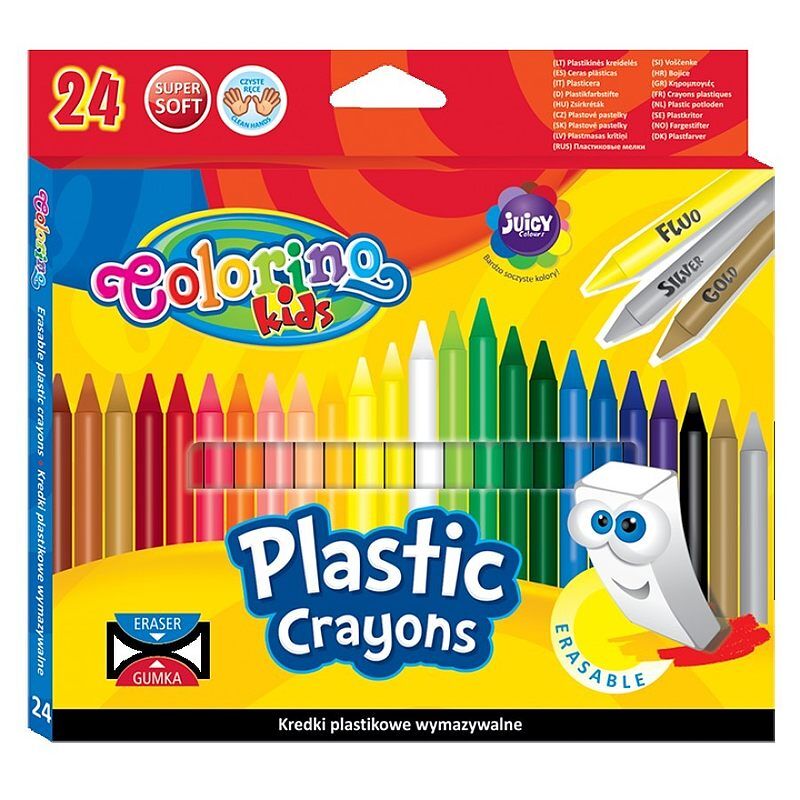 Kredki colorino kids świecowe okrągłe plastikowe wymazywalne z gumką  24 kolory