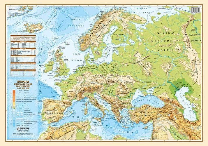 Mapa europa polityczno fizyczna 1:12 000 000 - podkładka na biurko
