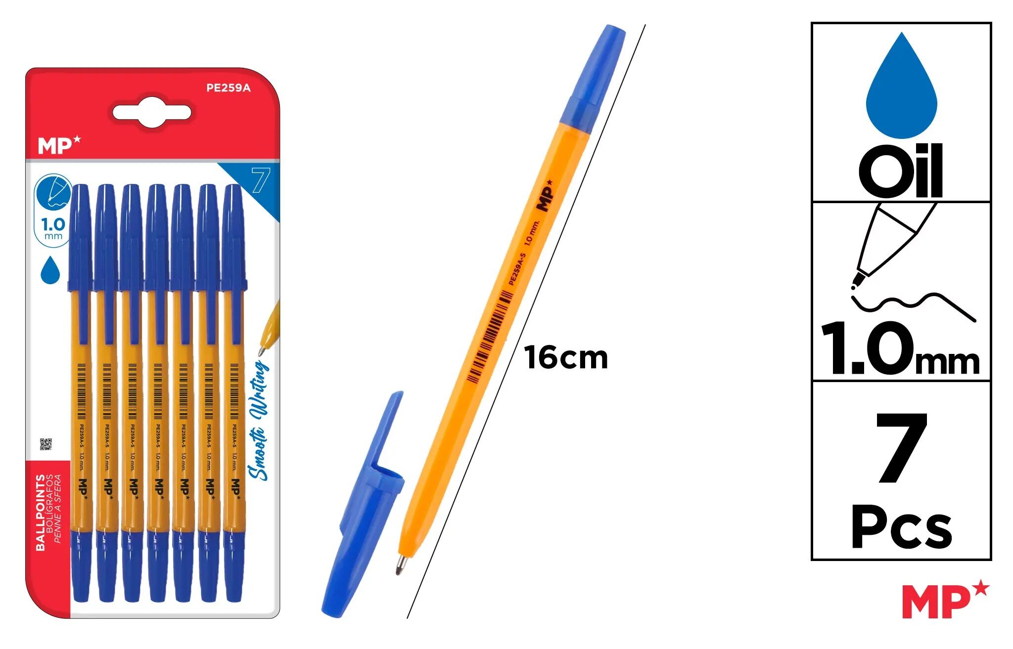 Długopis MP 1.0mm niebieski blister 7 sztuk