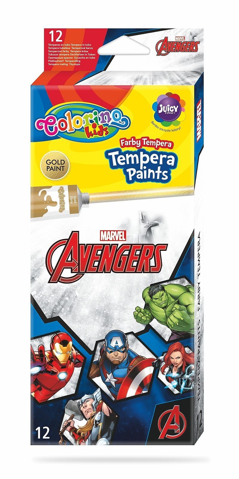 Farby colorino kids tempera w tubach 12 kolorów 12 ml avengers