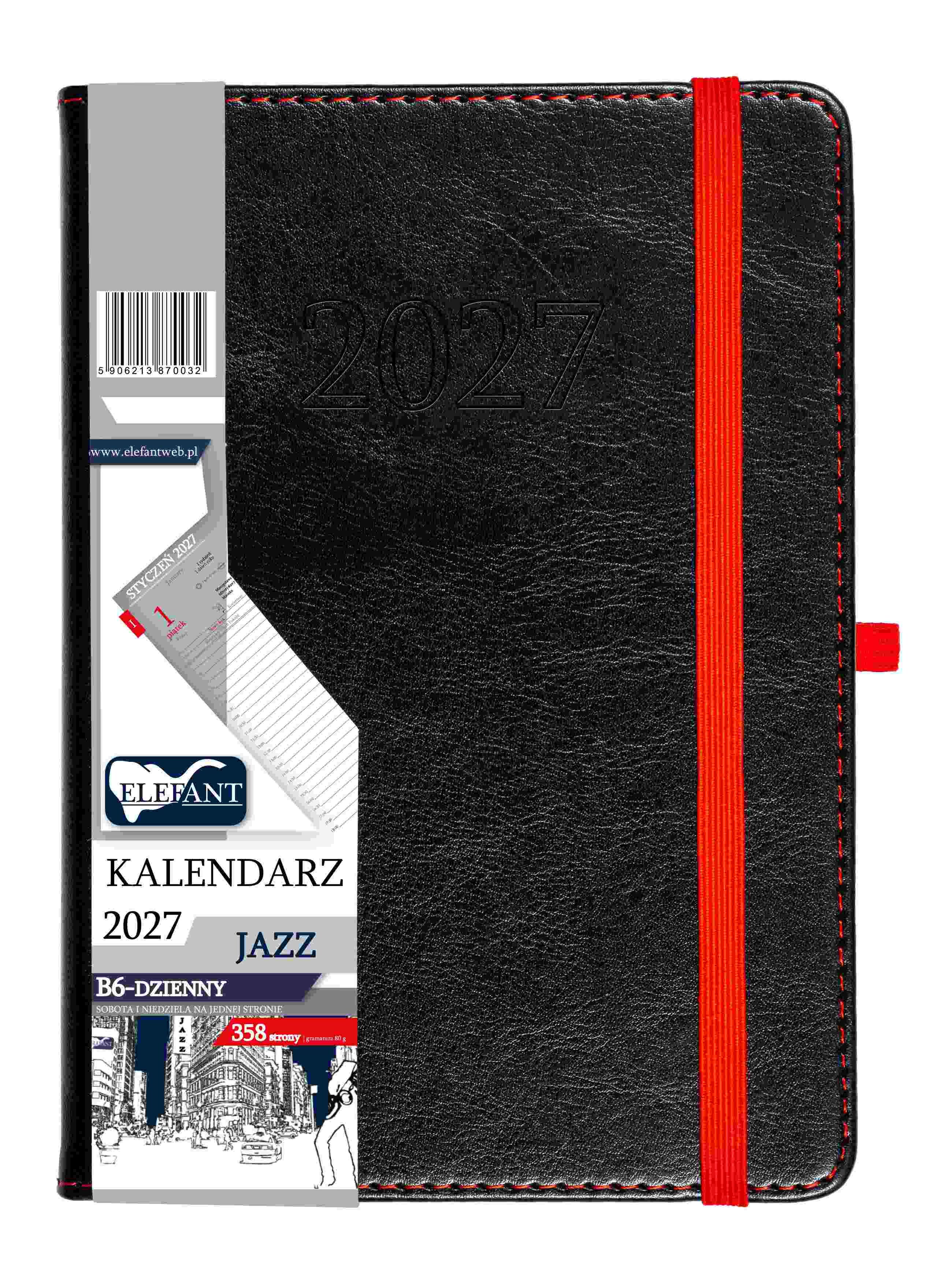 Kalendarz 2027 Jazz B6 dzienny czarny