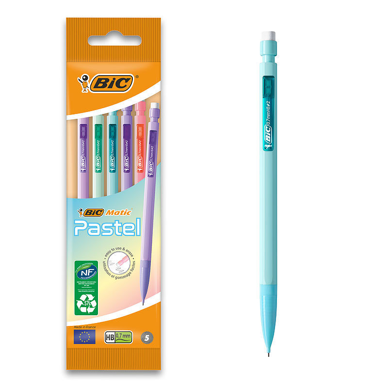 Ołówek automatyczny hb z gumką bic matic pastel 0. 7mm pouch 5szt