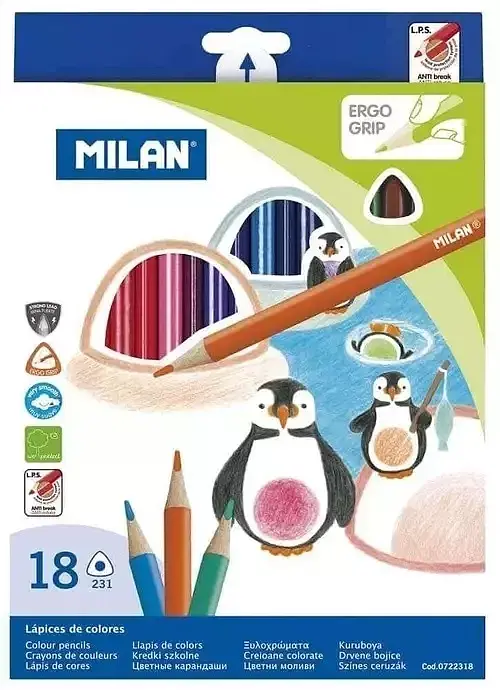 Kredki ołówkowe trójkątne 18 kolorów MILAN
