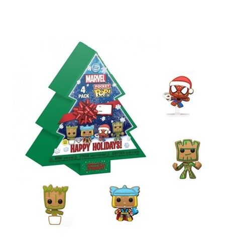 Pop! Pocket Marvel Keychain 4pack Tree holiday Happy Holidays! Figurki zestaw