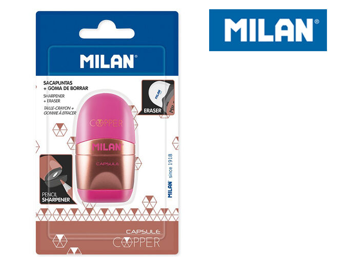 Temperówka z gumką Milan capsula copper na blistrze róż