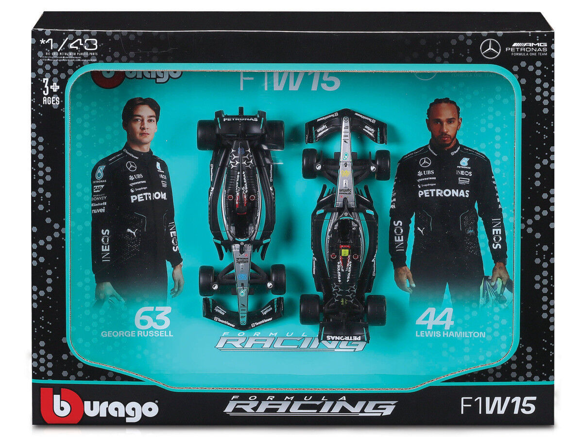 Bburago Model 1:43 Mercedes-AMG W15 Hamilton Russell zestaw bolidów 18-38115