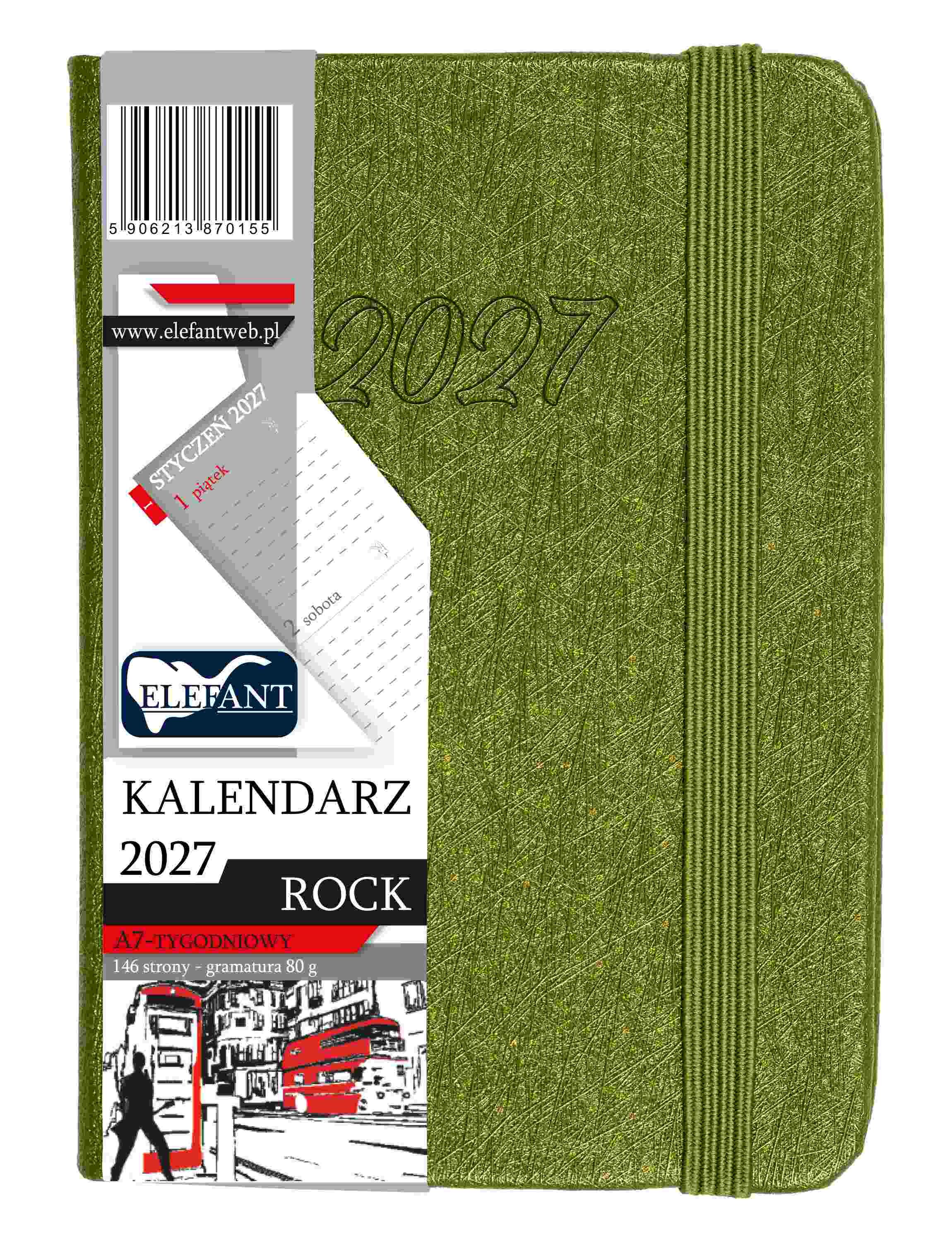 Kalendarz 2027 Rock A7 tygodniowy oliwkowy