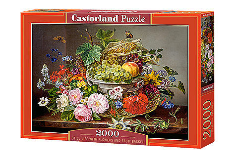 Puzzle 2000 życie z kwiatami i koszem owoców c-200658-2
