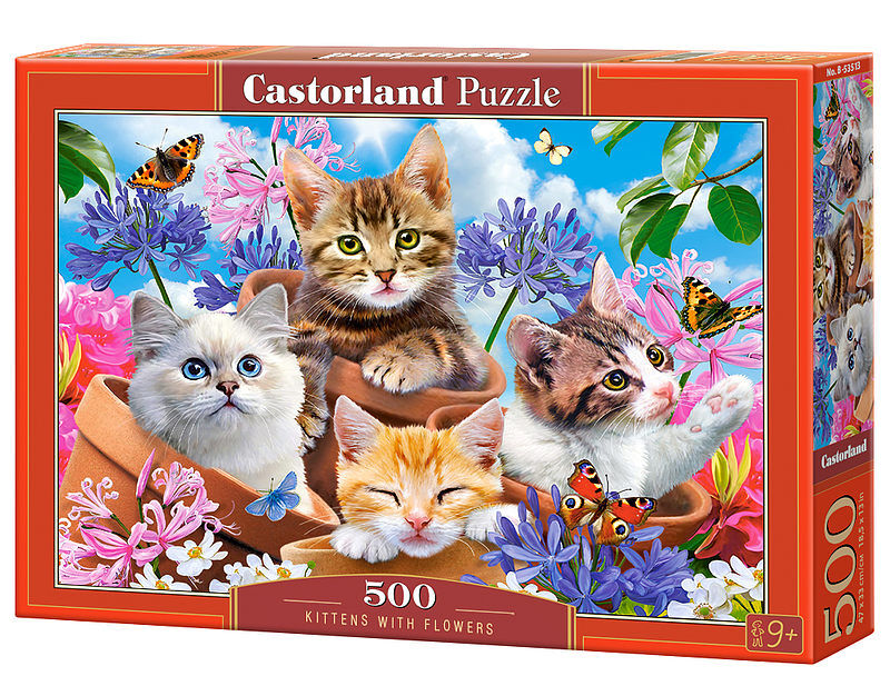 Puzzle 500 kocięta z kwiatami b-53513