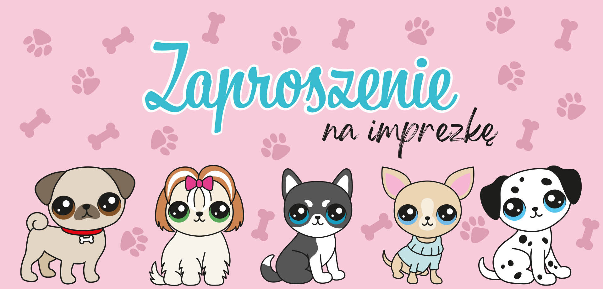 Zaproszenie Pieski komplet 5 sztuk