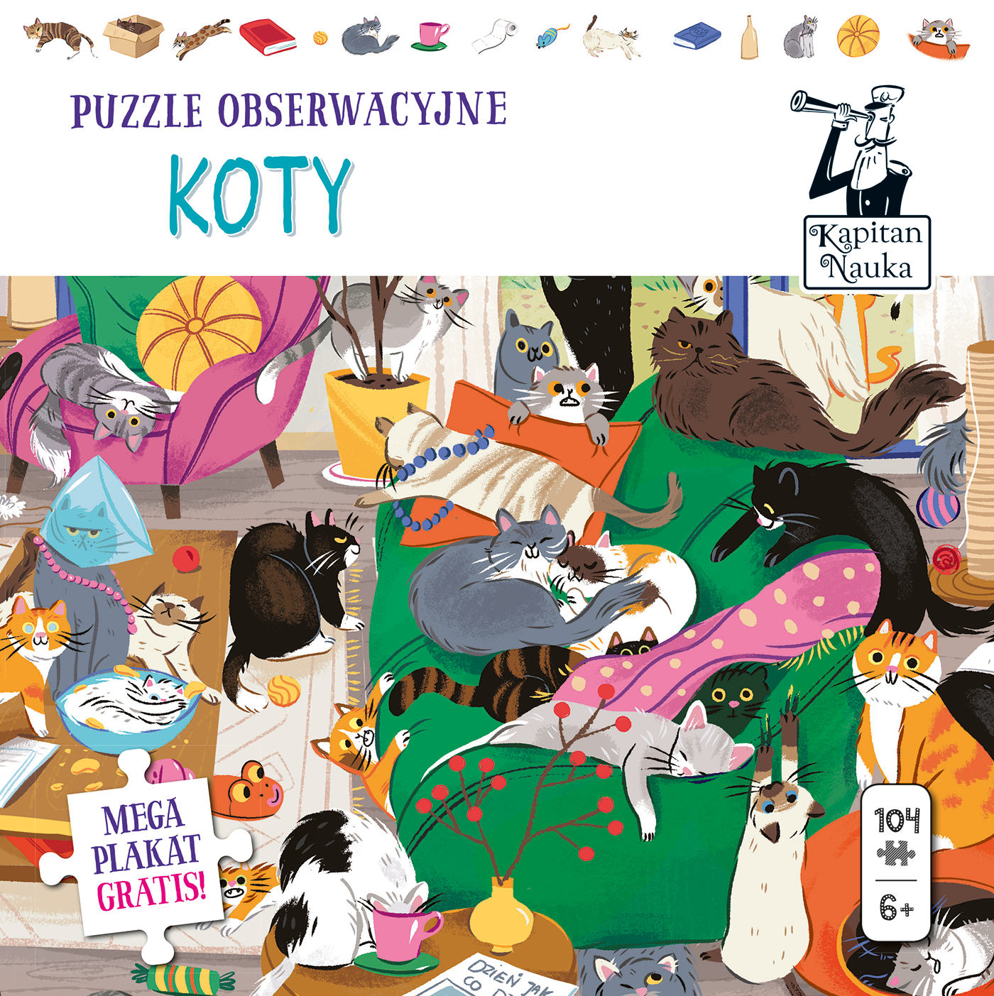 Kapitan Nauka. Puzzle obserwacyjne. Koty 6+
