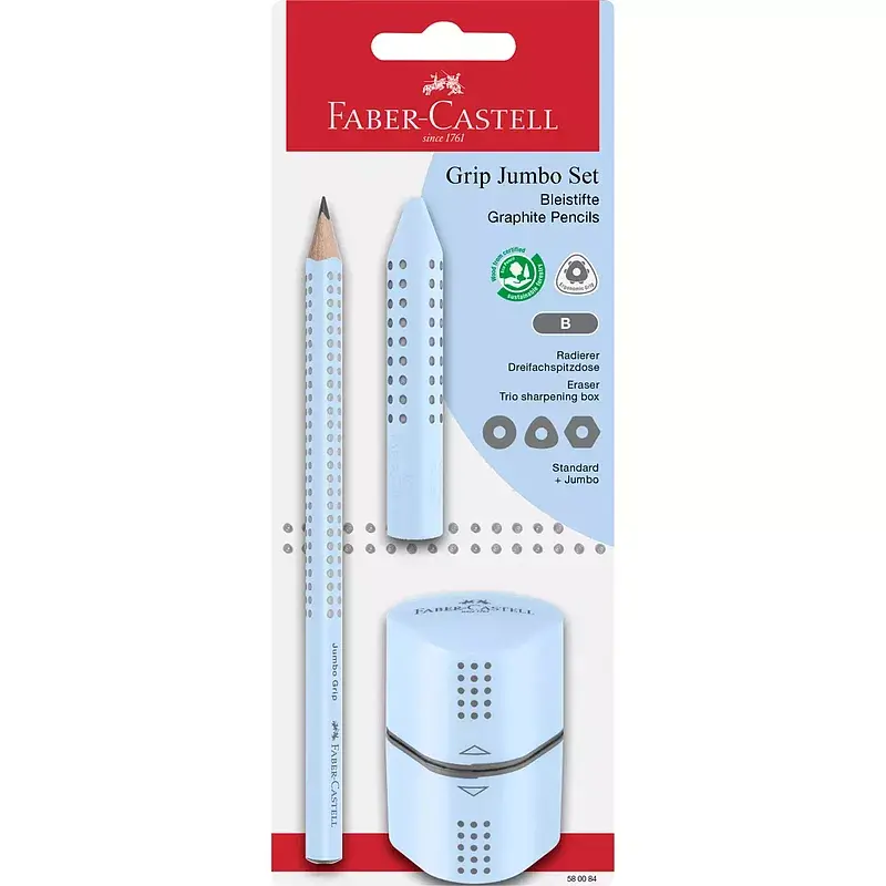 Zestaw jumbo grip błękitny faber-castell ołówek+ gumka+temperówka blister