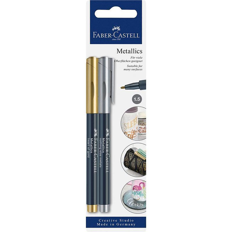 Pisak metaliczny faber-castell metallics kolor srebrny i złoty 2 sztuki blister