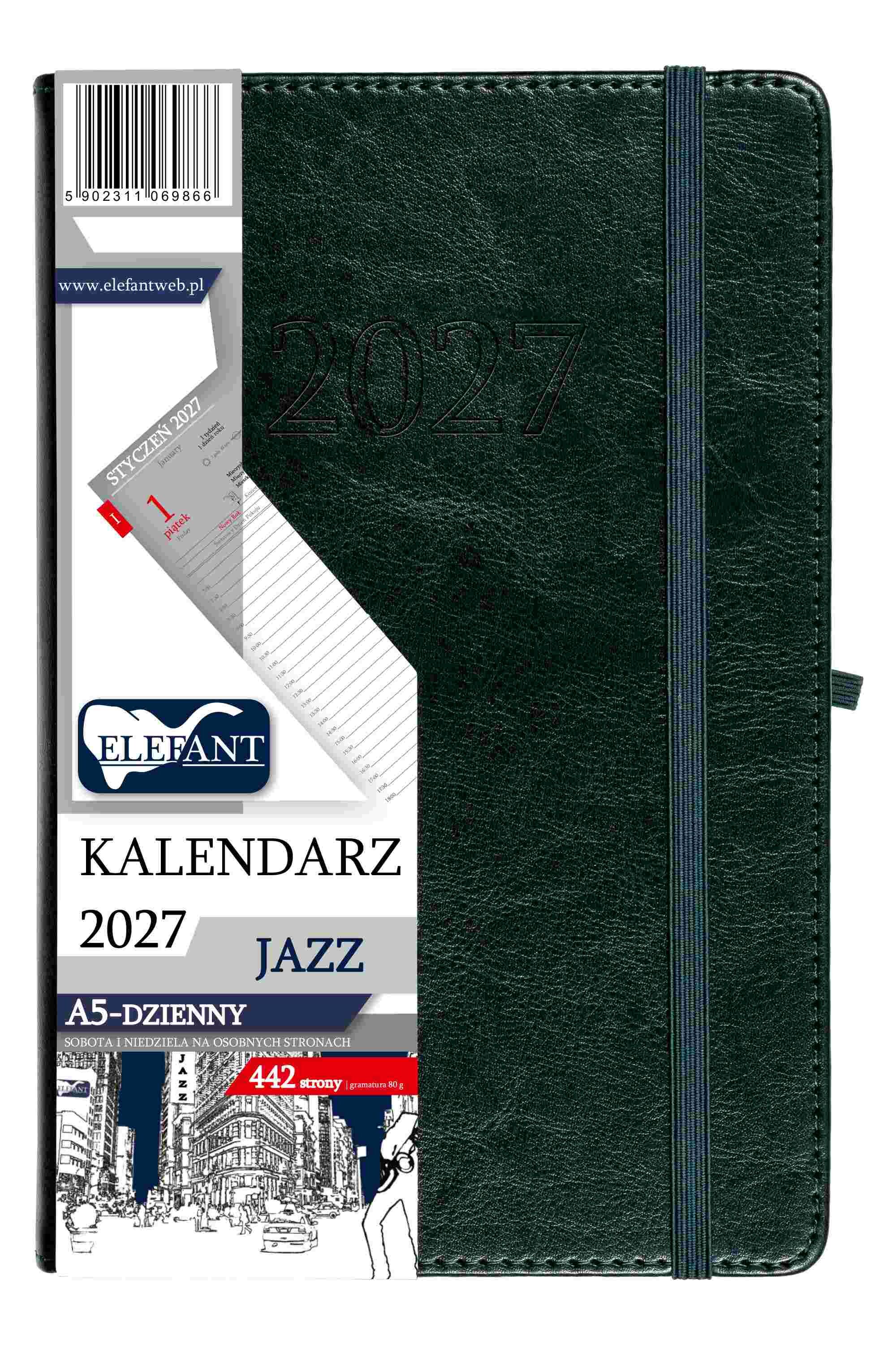 Kalendarz 2027 Jazz A5 dzienny zielony