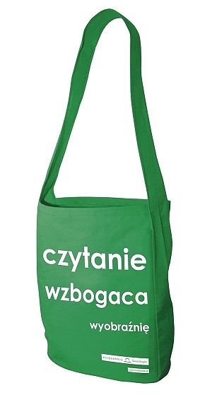 Torba bawełniana zielona 'czytanie wzbogaca wyobraźnię'