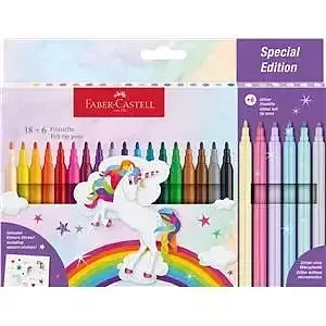Flamastry zamek edycja jednorożec faber-castell 18 kolorów + 6 kolorów pastelowych + naklejki