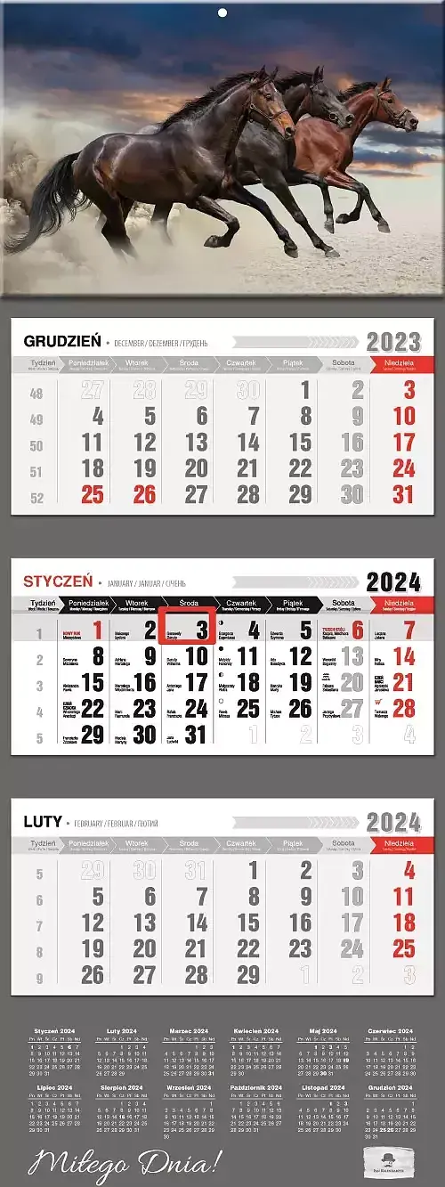 Kalendarz 2024 trójdzielny konie kt2- v. 44