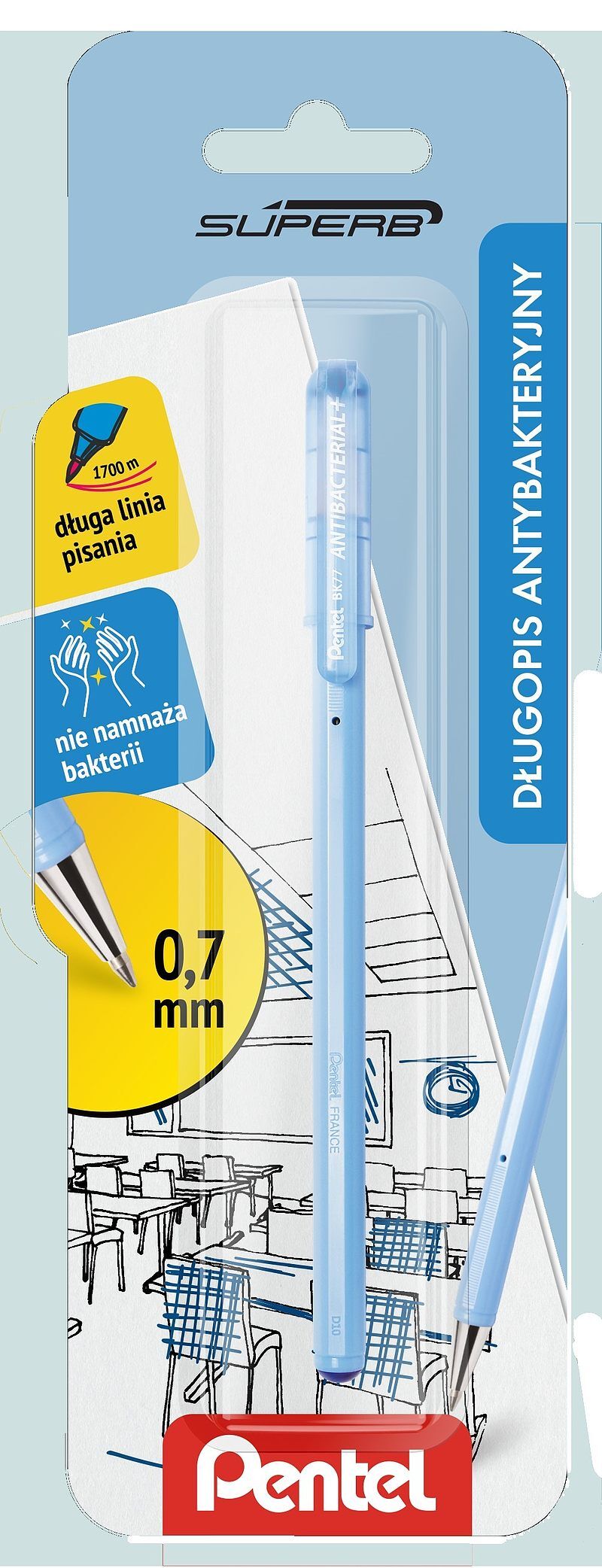 Długopis superb w antybakteryjny, bk77ab-niebieski x 1  blister