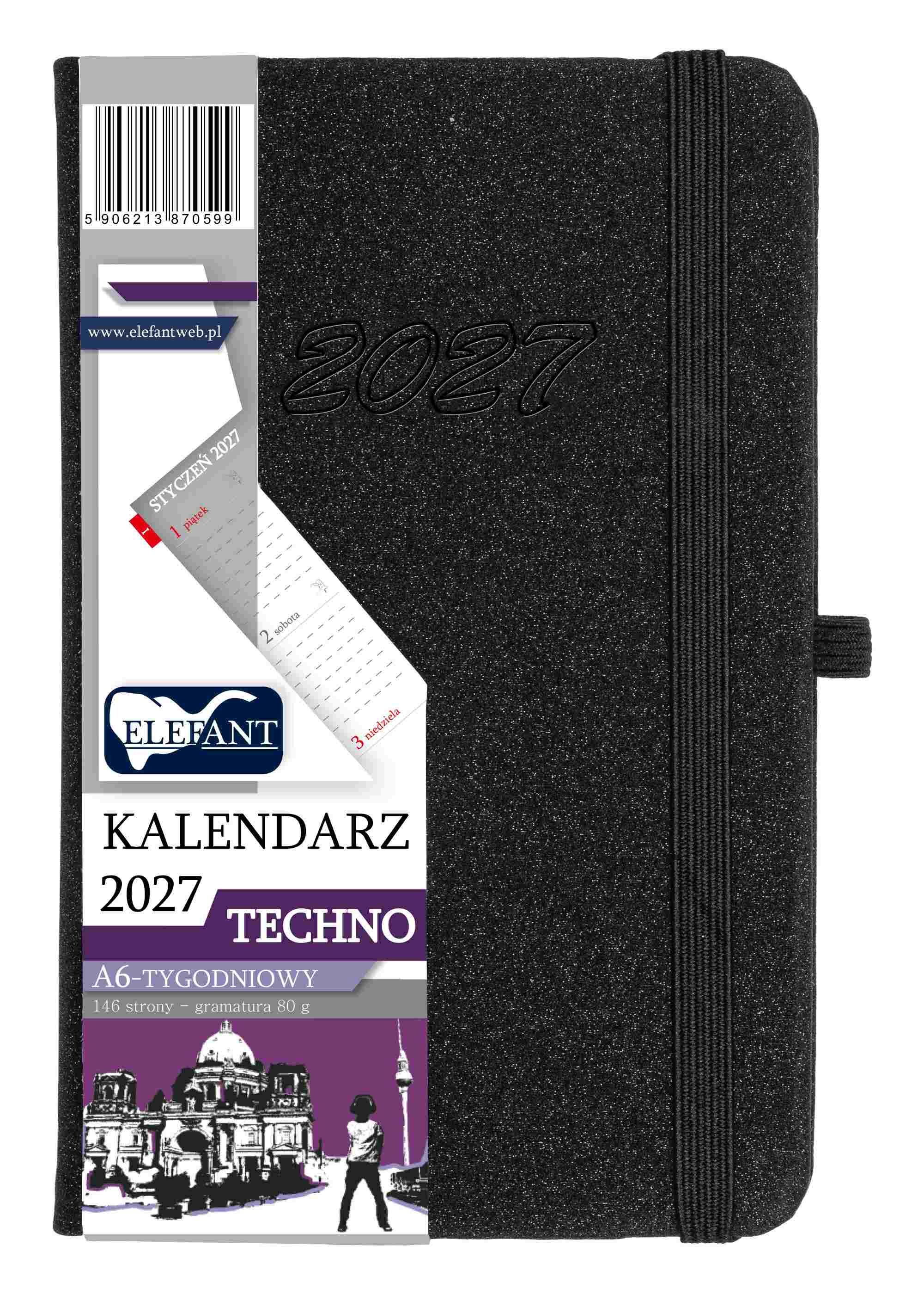 Kalendarz 2027 Techno A6 tygodniowy czarny