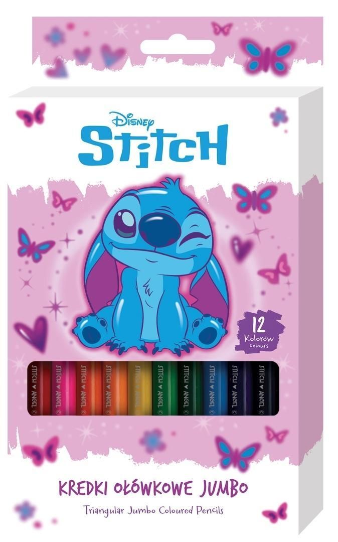 Kredki ołówkowe trójkątne Jumbo Stitch pink 12 kolorów