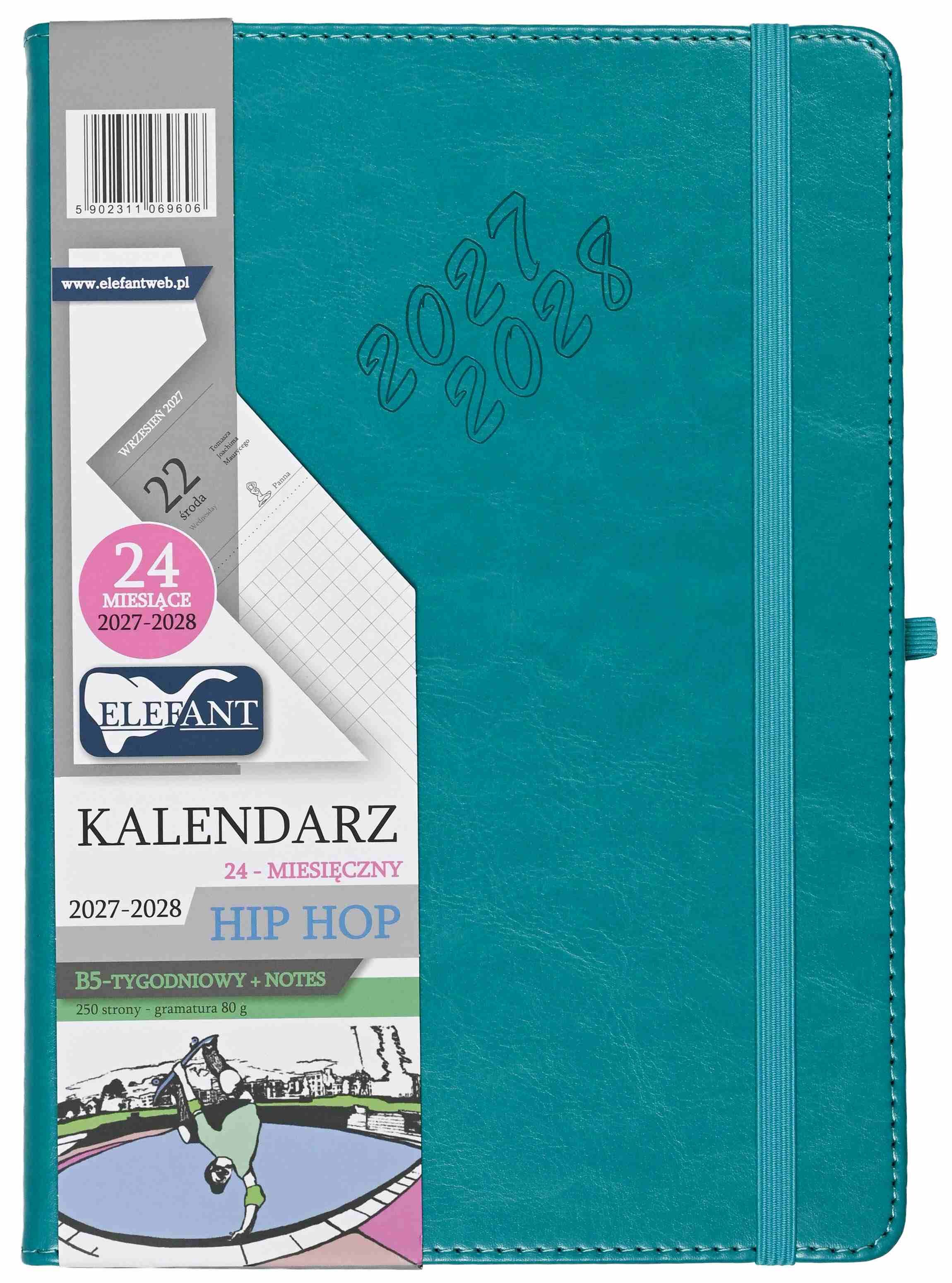 Kalendarz 2027/2028 24 m-cy. Hip hop B5 tygodniowy turkusowy
