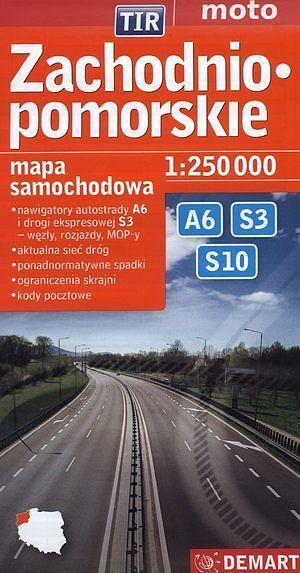 Zachodnio-pomorskie. Mapa samochodowa TIR w skali 1:250 000