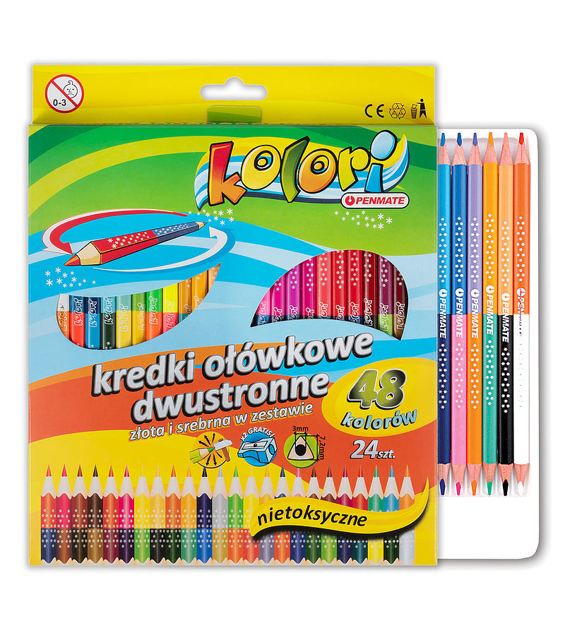 Kredki ołówkowe penmate kolori premium trójkątne dwustronne 24 szt. 48 kolory