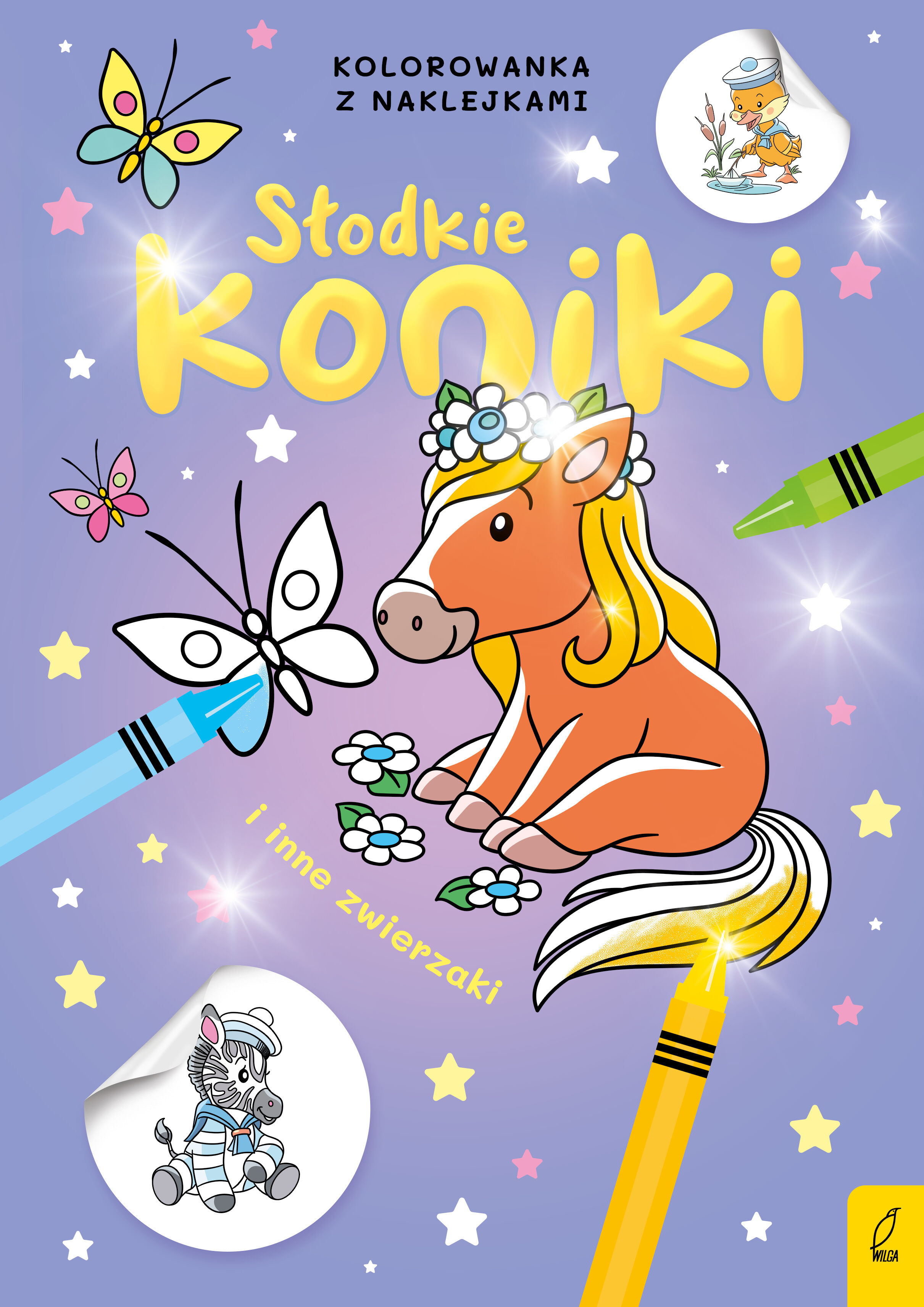 Słodkie zwierzaki. Słodkie konie i inne zwierzaki. Kolorowanka z naklejkami