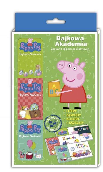 Pakiet bajkowa akademia Świnka Peppa litery zawody kolory i kształty