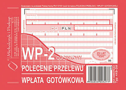 Polecenie przelewu wpłata gotówkowa a6 2 odcinkowe a6