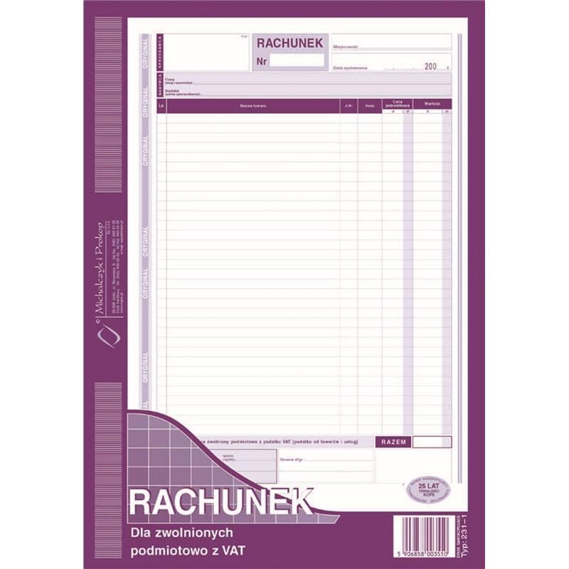 Rachunek A4 dla zwolnionych podmiotowo z VAT